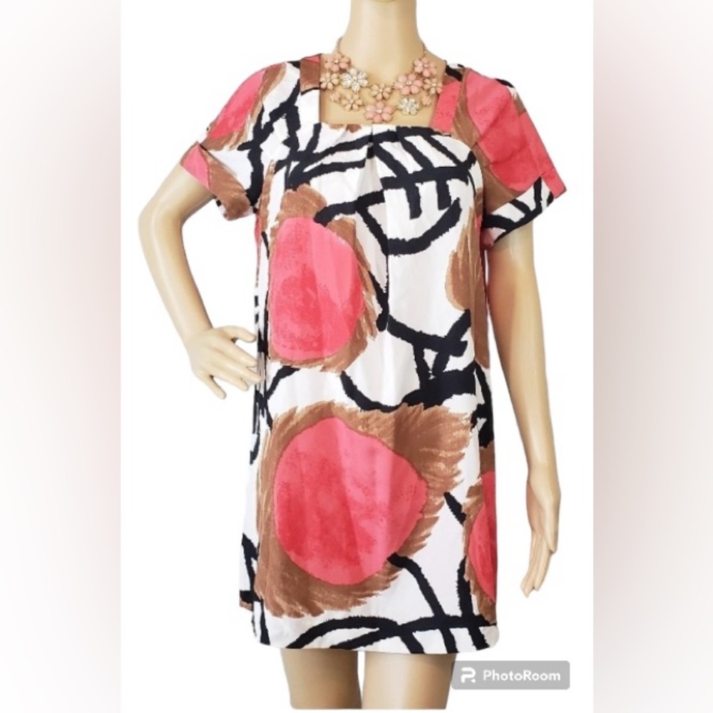 100% Silk Beautiful Alfani Abstract Short Sleeve Shift Dress